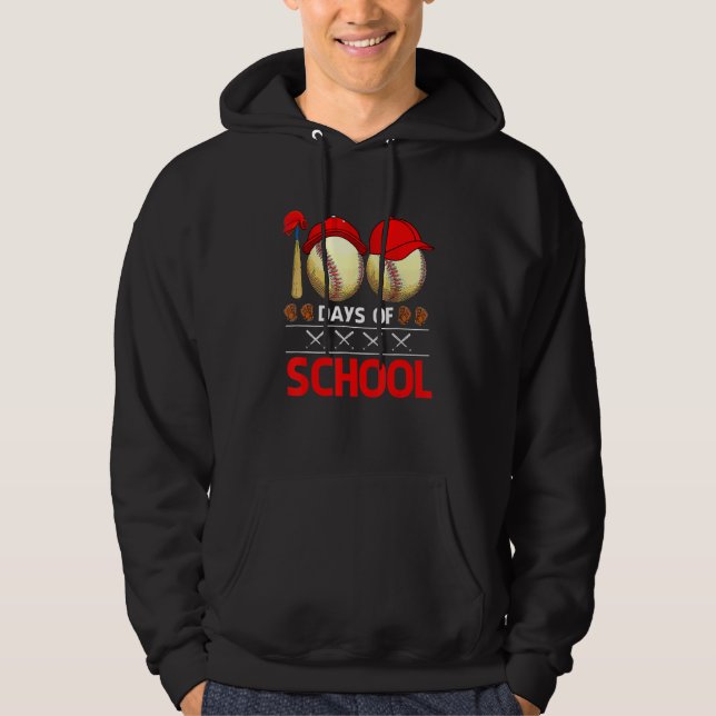 100 Days Of School  Baseball 100 Days Smarter 100t Hoodie (Front)