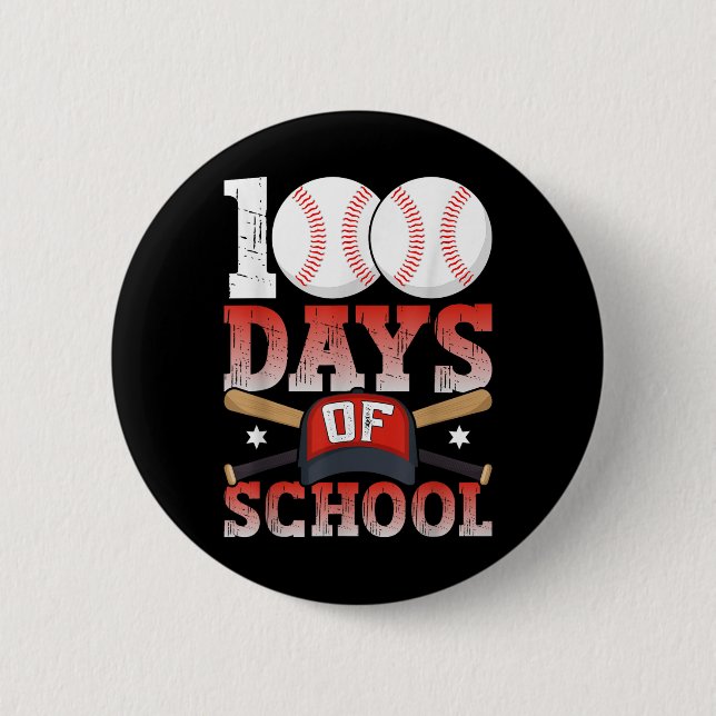 100 Days Of School Baseball 100th Day For Student Button (Front)