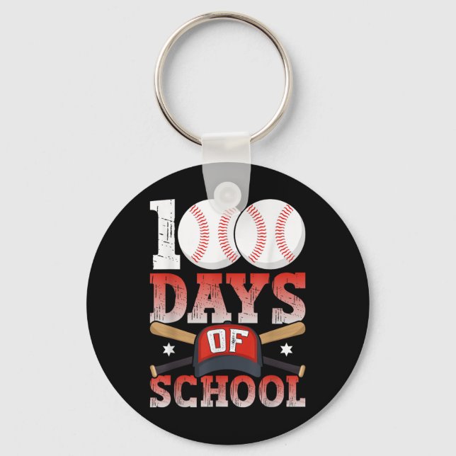 100 Days Of School Baseball 100th Day For Student Keychain (Front)