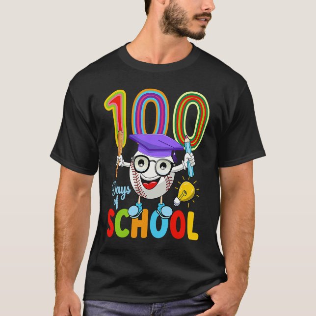 100 Days Of School Baseball 100th Day  Kids Teache T-Shirt (Front)