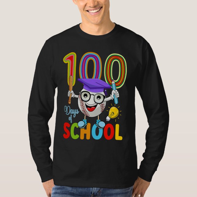 100 Days Of School Baseball 100th Day  Kids Teache T-Shirt (Front)