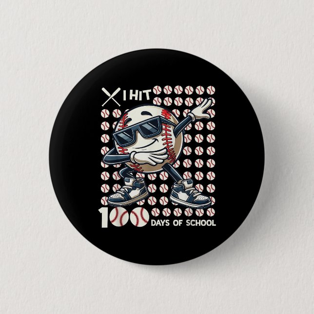 100 Days Of School Baseball Bat 100th Day Of Button (Front)