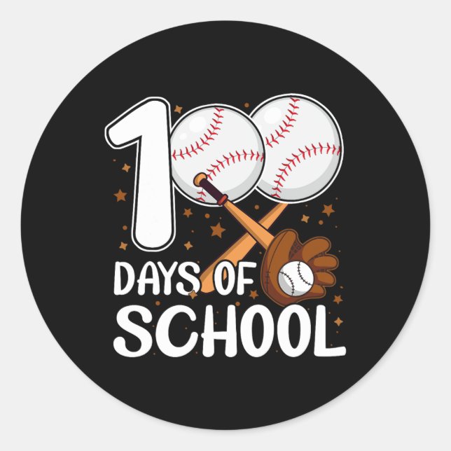 100 Days Of School Baseball Coach Baseball Student Classic Round Sticker (Front)