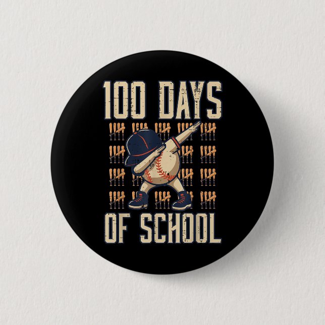100 Days Of School Baseball Dab 100th Day Boys Button (Front)