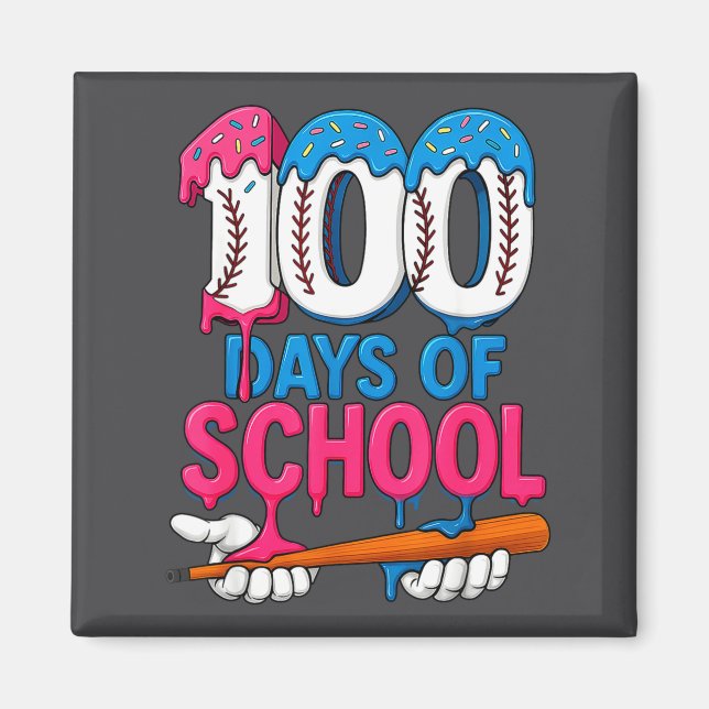 100 Days Of School Baseball Drip Bat 100th Day Of  Magnet (Front)