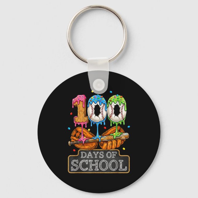 100 Days Of School Baseball Ice Cream Drip Student Keychain (Front)