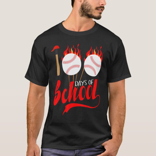100 Days of School Baseball Teacher Kids 100th Day T-Shirt (Front)