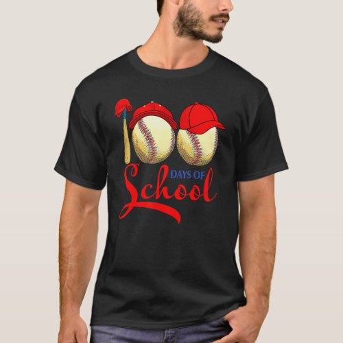100 Days of School Baseball Teacher Kids 100th Day T-Shirt