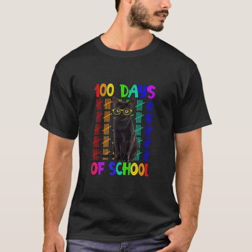 100 Days Of School Black Cat Wearing Glasses Smart T_Shirt