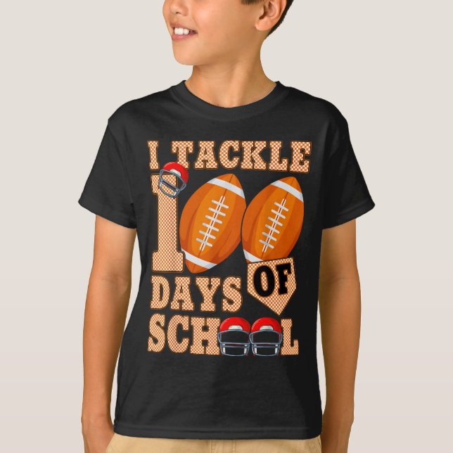 100 Days Of School Boys 100th Day Of School Footba T-Shirt (Front)