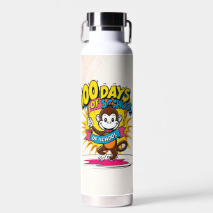 100 Days of School Celebration Fun Monkey Design Water Bottle