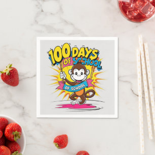 100 Days of School Celebration Monkey Fun Graphic Napkins