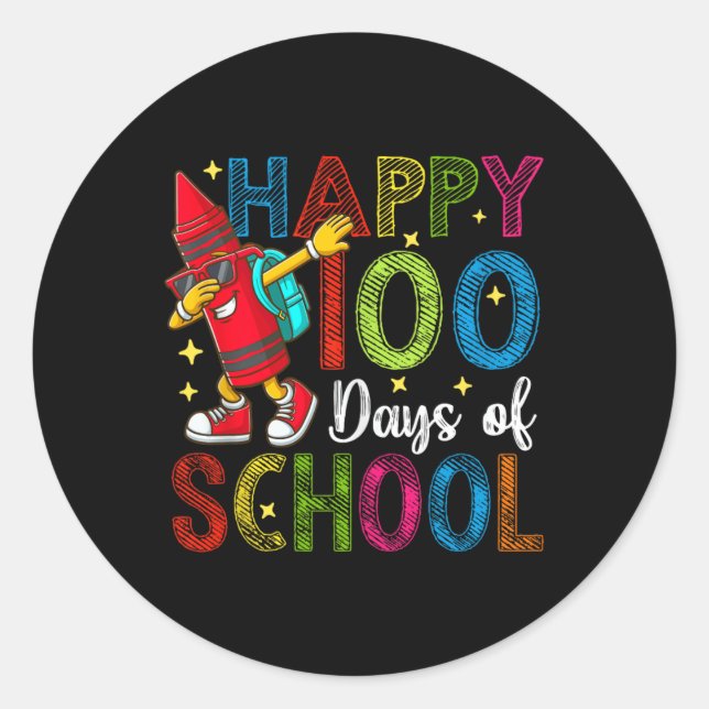 100 Days Of School Colorful Dabbing Pencil Teacher Classic Round Sticker (Front)