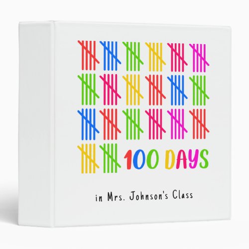 100 Days of School Colorful Tally Mark 3 Ring Binder