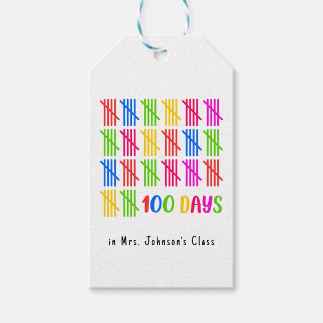 100 Days of School Colorful Tally Mark Gift Tags (Front)