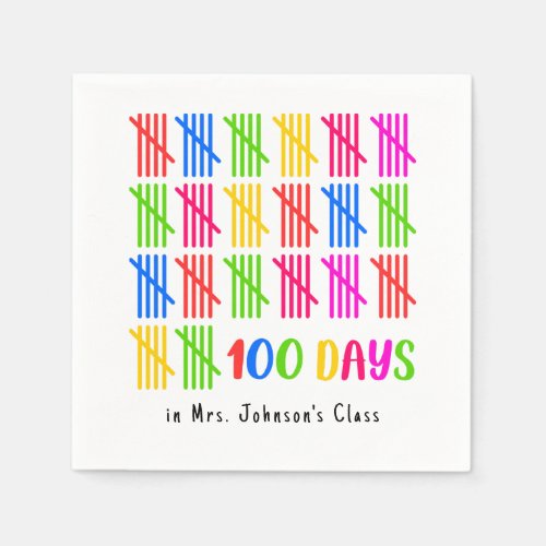 100 Days of School Colorful Tally Mark Napkins
