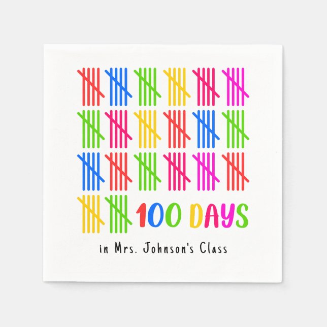 100 Days of School Colorful Tally Mark Napkins (Front)