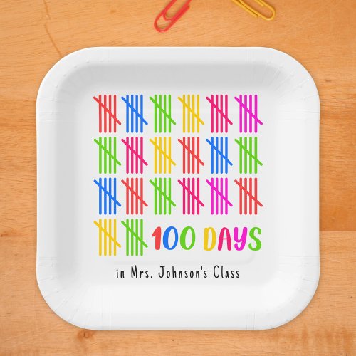 100 Days of School Colorful Tally Mark Paper Plates