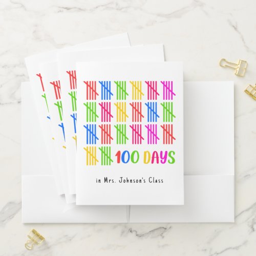 100 Days of School Colorful Tally Mark Pocket Folder