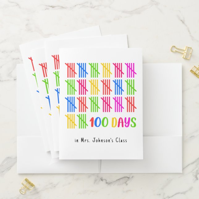 100 Days of School Colorful Tally Mark Pocket Folder (In Situ)