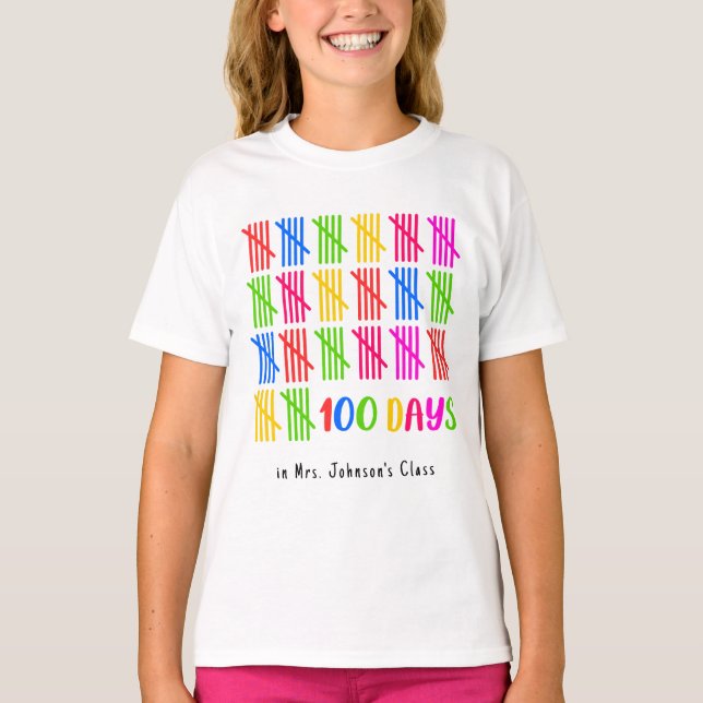 100 Days of School Colorful Tally Mark T-Shirt (Front)
