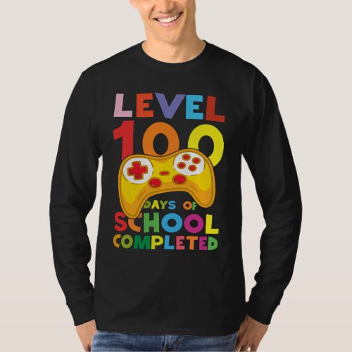 100 Days of School Completed Gamer s Boy Level Up  T_Shirt