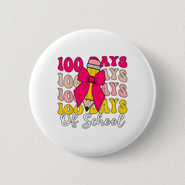 100 Days Of School Coquette Bow 100th Day Of Button (Front)