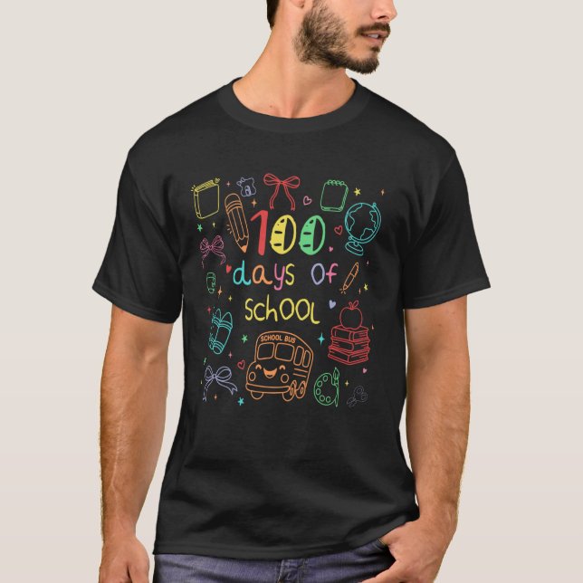 100 Days of School Coquette Bows Doodles Girls Kid T-Shirt (Front)