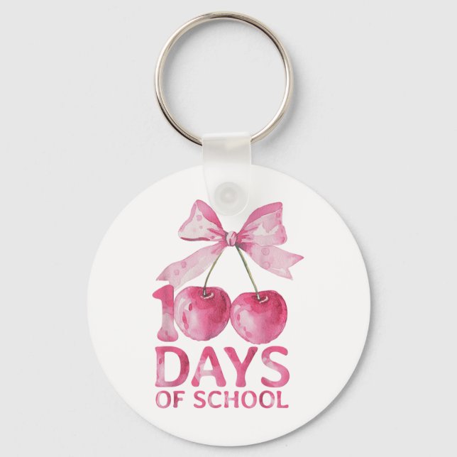 100 Days Of School Coquette Cute Cherry Bow 100th Keychain (Front)