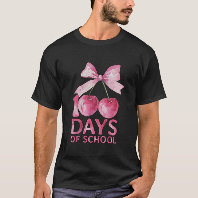 100 Days of School Coquette Cute Cherry Bow 100th  T-Shirt (Front)