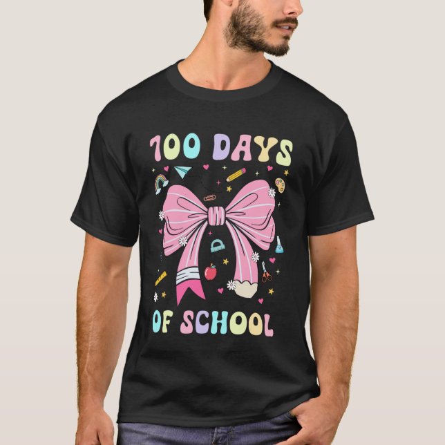 100 Days of School Coquette Pink Bow Pencil Girls  T-Shirt (Front)