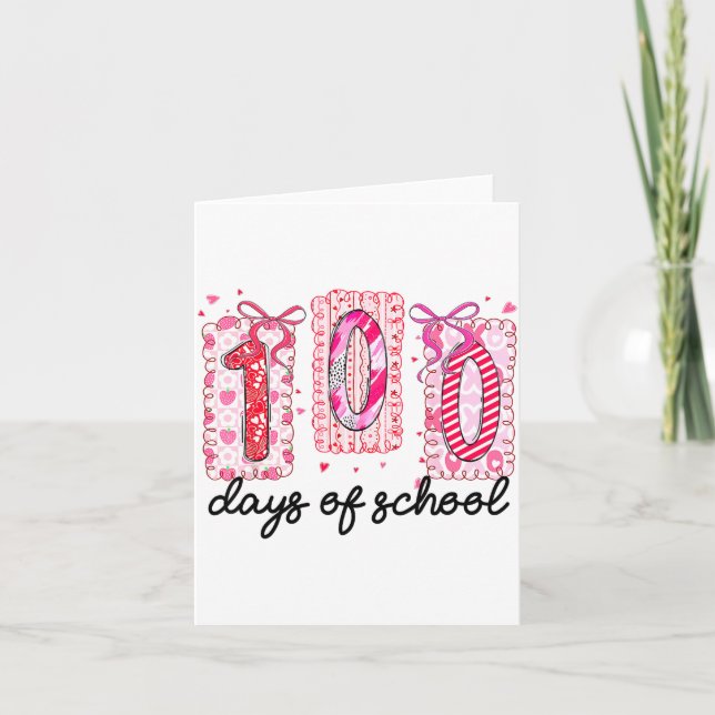 100 Days Of School Coquette Valentine Girls Teache Card (Front)