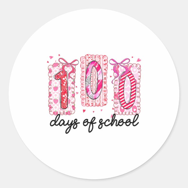 100 Days Of School Coquette Valentine Girls Teache Classic Round Sticker (Front)