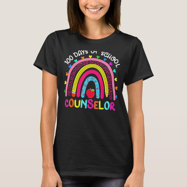 100 Days Of School Counselor  Pencil Rainbow 100th T-Shirt (Front)