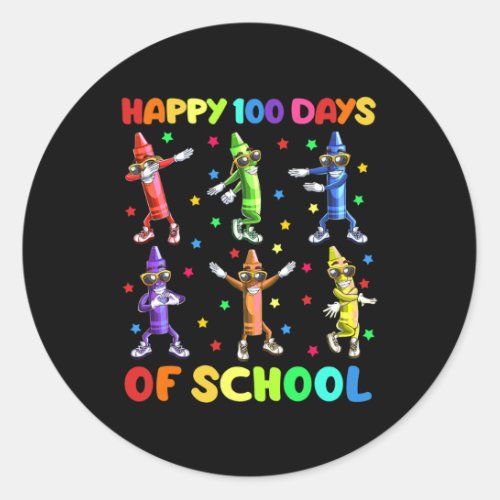 100 Days Of School Crayons Dancing 100th Day Schoo Classic Round Sticker