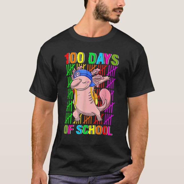 100 Days of School Cute Axolotl Dabbing T-Shirt (Front)