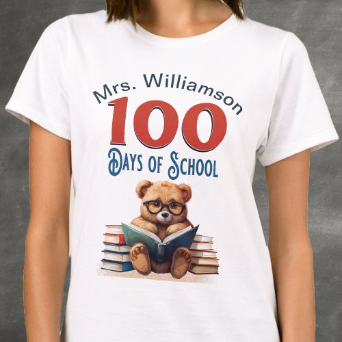 100 Days of School Cute Bear Reading Teacher T_Shirt