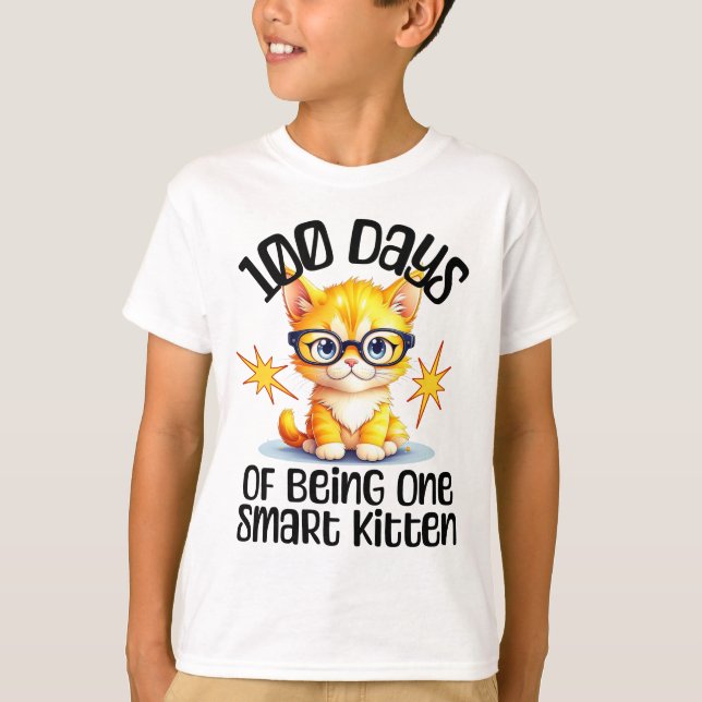 100 days of school - cute kitten wearing glasses T-Shirt (Front)