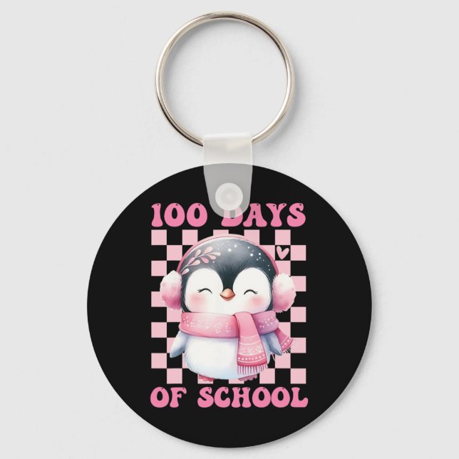 100 Days Of School Cute Penguin With Ckpack School Keychain (Front)