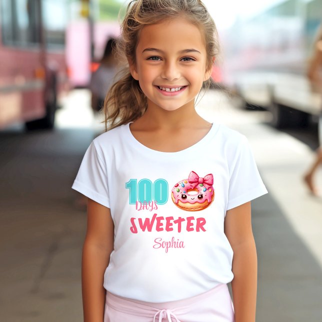 100 Days Of School Cute Pink Donut Girl Name Basic T-Shirt (100 Days Of School Cute Pink Donut Girl Name Basic T-Shirt)