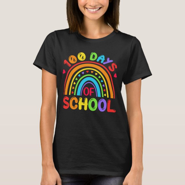 100 Days of School Cute Rainbow Student Teacher T-Shirt (Front)