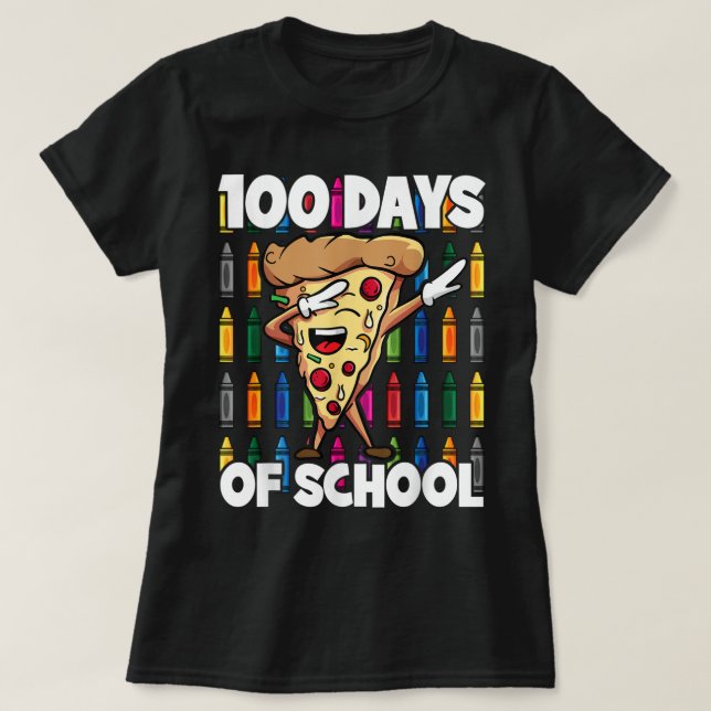 100 Days of School Dabbing Pepperoni Pizza Slice T-Shirt (Design Front)