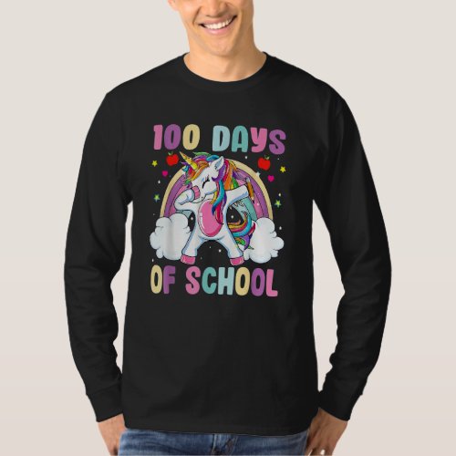 100 Days Of School Dabbing Unicorn Cute Rainbow Gi T_Shirt