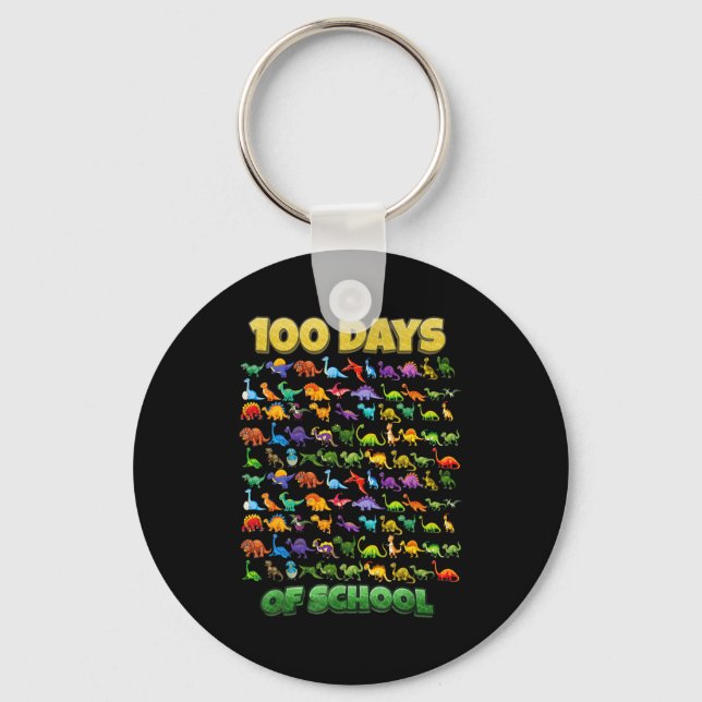 100 Days Of School Dinosaur 100 Days Smarter  Keychain (Front)