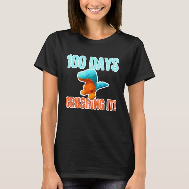 100 days of school dinosaur kindergarten pre k cut T-Shirt (Front)