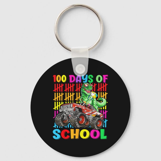 100 Days Of School Dinosaur Monster Truck 100th Da Keychain (Front)