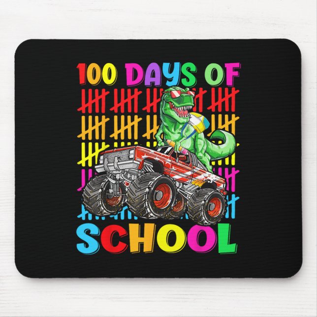 100 Days Of School Dinosaur Monster Truck 100th Da Mouse Pad (Front)