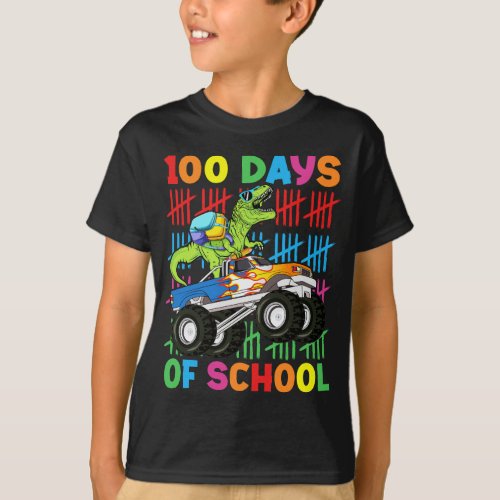 100 Days Of School Dinosaur Monster Truck Kids T_Shirt