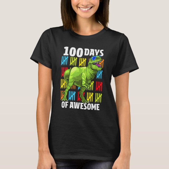 100 Days Of School Dinosaur Rex Dino Kids Boys 100 T-Shirt (Front)