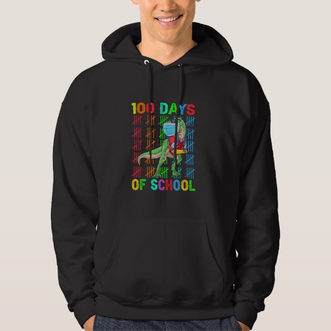 100 Days Of School Dinosaur Rex Wearing Mask Smart Hoodie (Front)